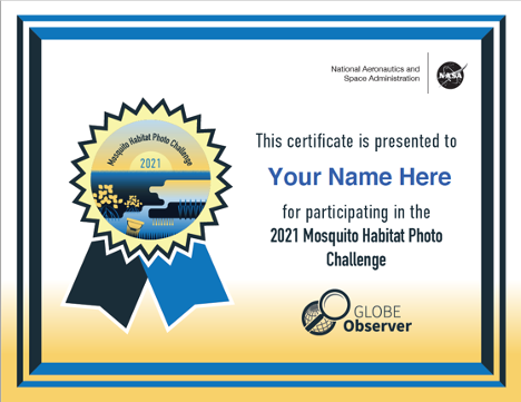 Image of Mosquito Habitat Photo Challenge participation certificate
